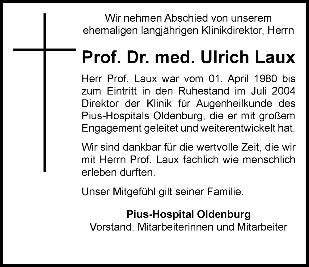  Traueranzeige für Ulrich Laux vom 13.12.2025 aus Nordwest-Zeitung