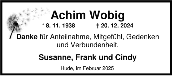 Traueranzeige von Achim Wobig von Nordwest-Zeitung