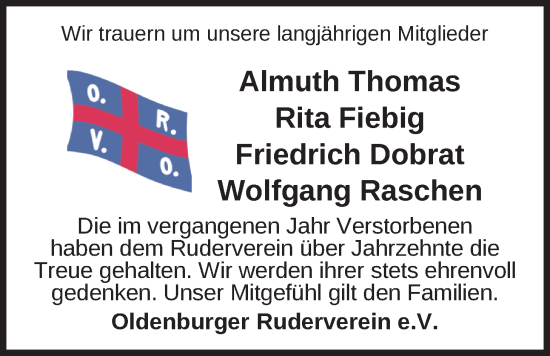 Traueranzeige von Almuth Thomas von Nordwest-Zeitung