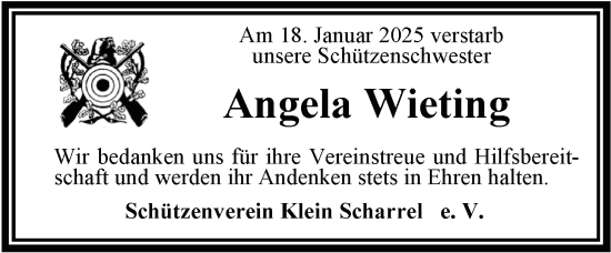 Traueranzeige von Angela Wieting von Nordwest-Zeitung