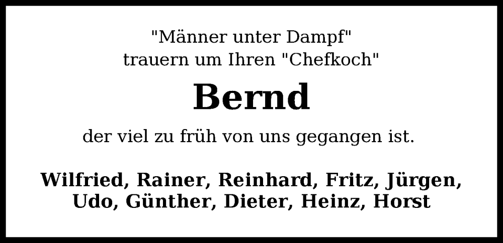  Traueranzeige für Bernd Zaumsegel vom 08.02.2025 aus WZ/JW/AH