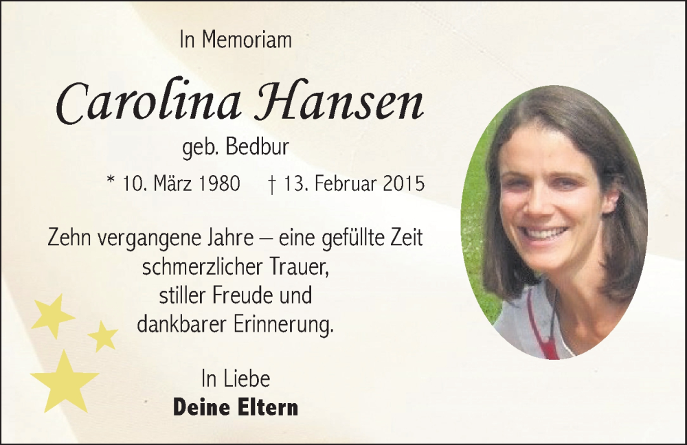  Traueranzeige für Carolina Hansen vom 15.02.2025 aus Emder Zeitung