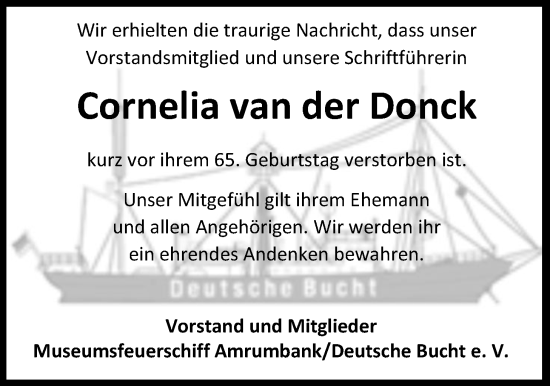 Traueranzeige von Cornelia van der Donck von Emder Zeitung