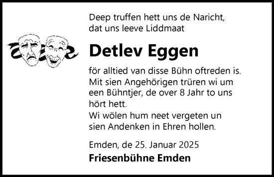 Traueranzeige von Detlev Eggen von Emder Zeitung