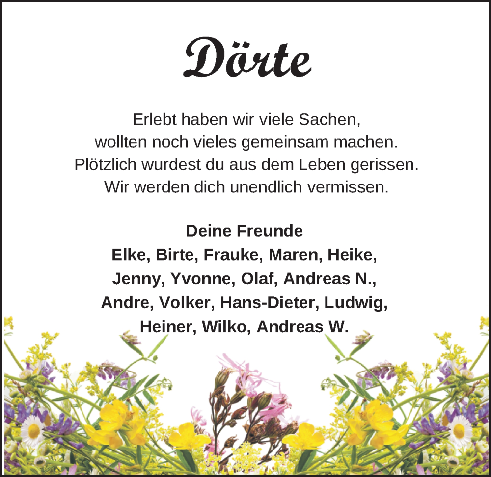 Traueranzeige für Dörte Cramer vom 15.02.2025 aus Nordwest-Zeitung