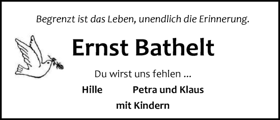Traueranzeige von Ernst Bathelt von Nordwest-Zeitung