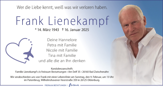 Traueranzeige von Frank Lienekampf von Nordwest-Zeitung