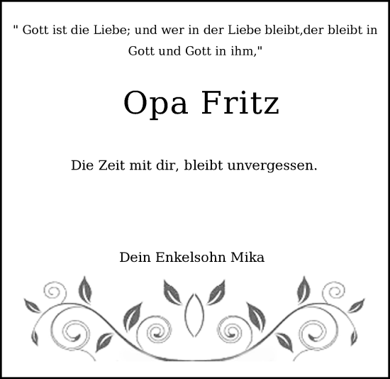 Traueranzeige von Fritz Onken von WZ/JW/AH