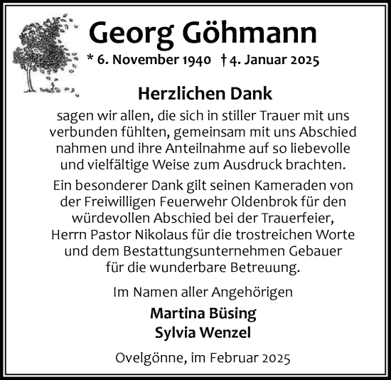 Traueranzeige von Georg Göhmann von Nordwest-Zeitung