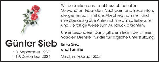 Traueranzeige von Günter Sieb von Nordwest-Zeitung