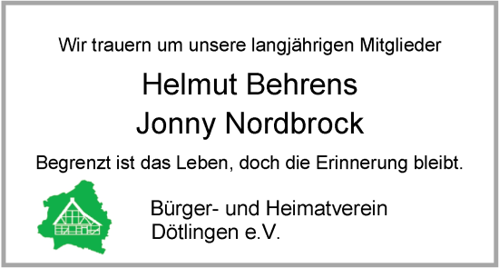 Traueranzeige von Helmut Behrens von Nordwest-Zeitung