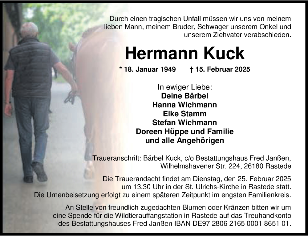  Traueranzeige für Hermann Kuck vom 20.02.2025 aus Nordwest-Zeitung
