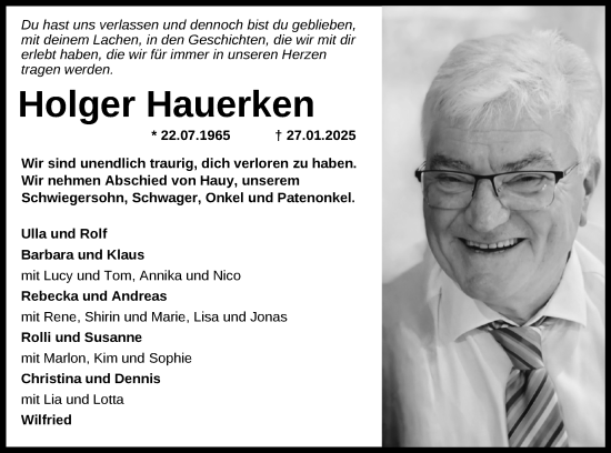 Traueranzeige von Holger Hauerken von Nordwest-Zeitung