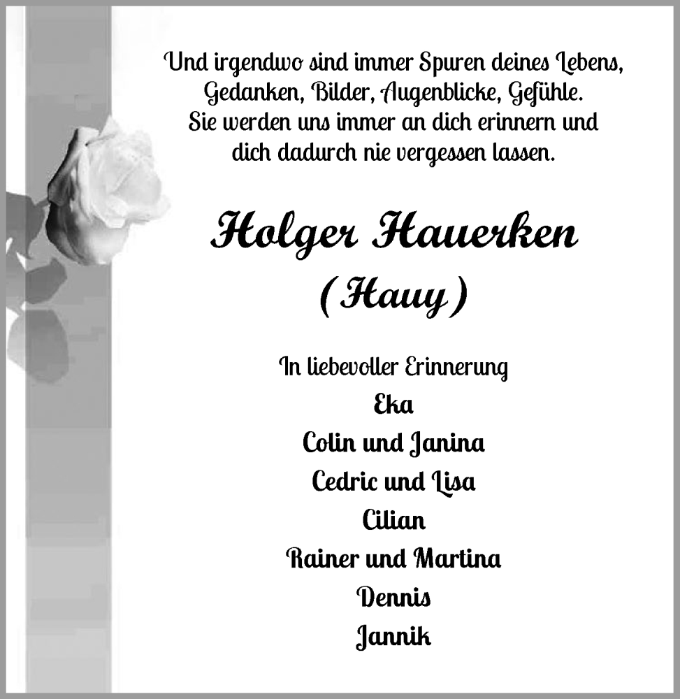  Traueranzeige für Holger Hauerken vom 01.02.2025 aus Nordwest-Zeitung