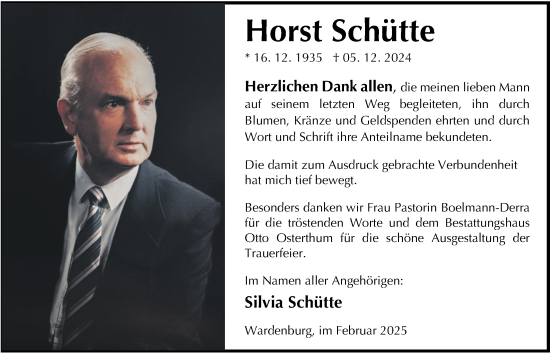 Traueranzeige von Horst Schütte von Nordwest-Zeitung