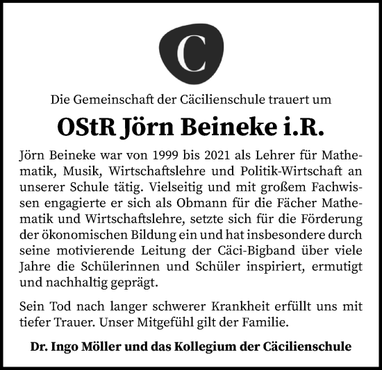 Traueranzeige von Jörn Beineke von Nordwest-Zeitung