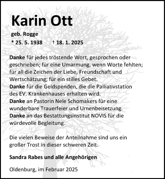 Traueranzeige von Karin Ott von Nordwest-Zeitung