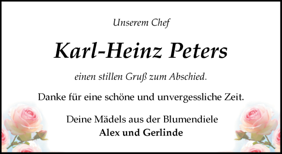Traueranzeige von Karl-Heinz Peters von WZ/JW/AH