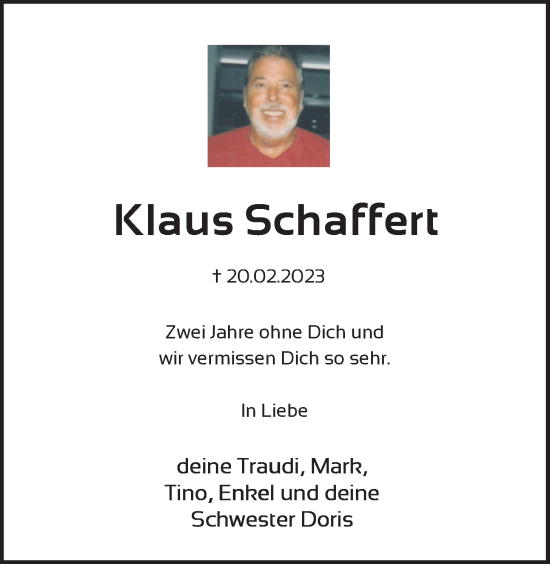 Traueranzeige von Klaus Schaffert von Nordwest-Zeitung