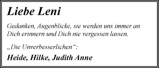 Traueranzeige von Leni Göbel von WZ/JW/AH
