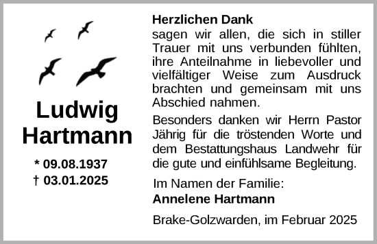 Traueranzeige von Ludwig Hartmann von Nordwest-Zeitung