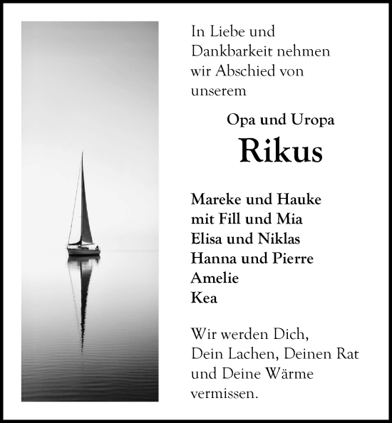 Traueranzeige von Rikus  von Emder Zeitung