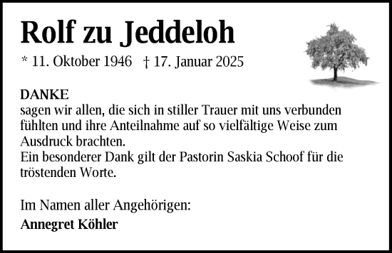 Traueranzeige von Rolf zu Jeddeloh von Nordwest-Zeitung