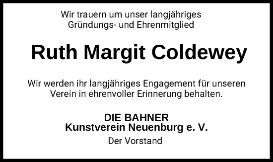 Traueranzeige von Ruth Margit Coldewey von Nordwest-Zeitung