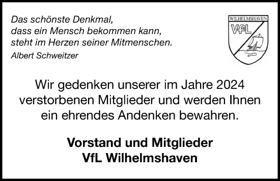 Traueranzeige von verst. Mitglieder 2024 von WZ/JW/AH