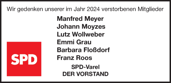 Traueranzeige von verstorbene Mitarbeiter 2024 von Nordwest-Zeitung