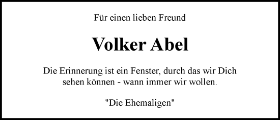 Traueranzeige von Volker Abel von Nordwest-Zeitung