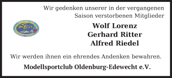 Traueranzeige von Wolf Lorenz von Nordwest-Zeitung