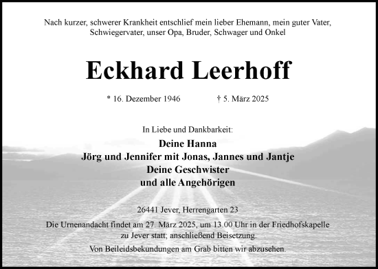 Traueranzeige von Eckhard Leerhoff von WZ/JW/AH