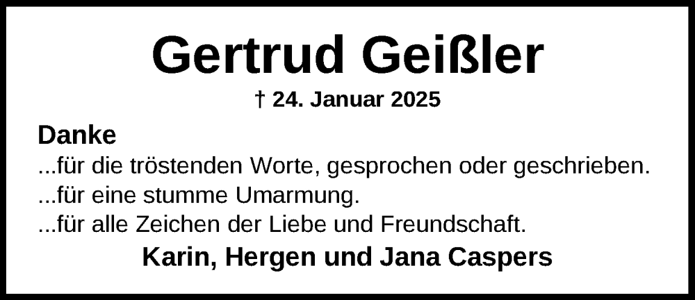  Traueranzeige für Gertrud Geißler vom 07.03.2025 aus Nordwest-Zeitung