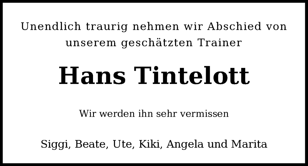  Traueranzeige für Hans Tintelott vom 08.03.2025 aus WZ/JW/AH