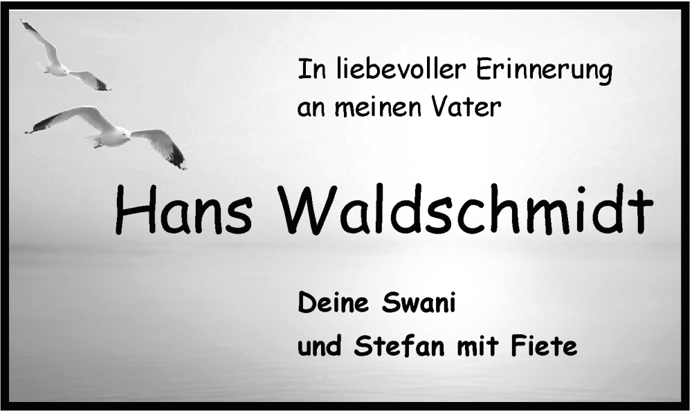  Traueranzeige für Hans Waldschmidt vom 29.03.2025 aus WZ/JW/AH