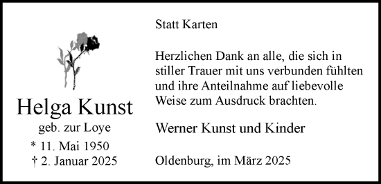 Traueranzeige von Helga Kunst von Nordwest-Zeitung