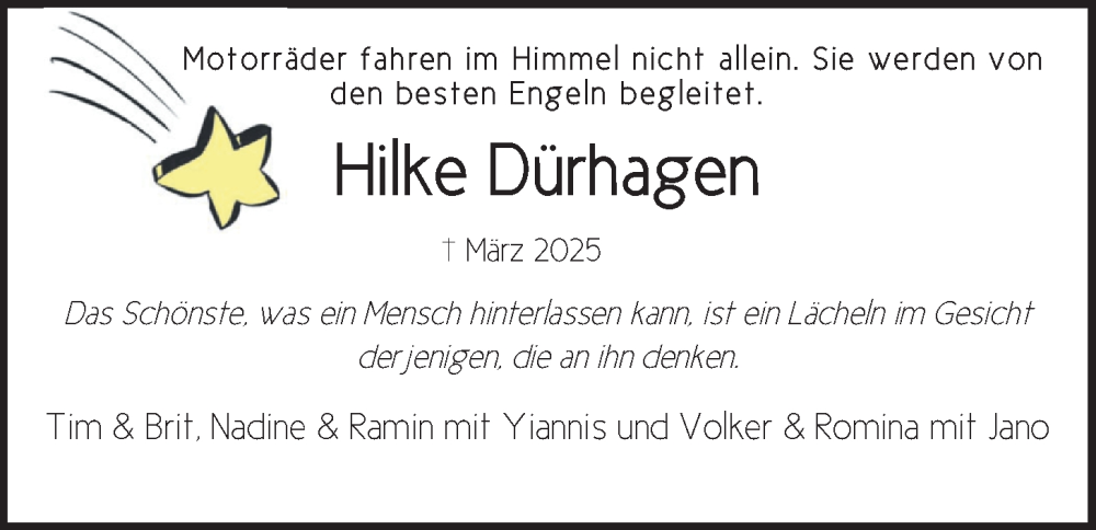  Traueranzeige für Hilke Dürhagen vom 29.03.2025 aus WZ/JW/AH