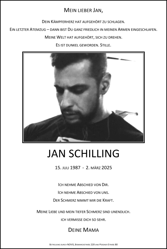 Traueranzeige von Jan Schilling von WZ/JW/AH