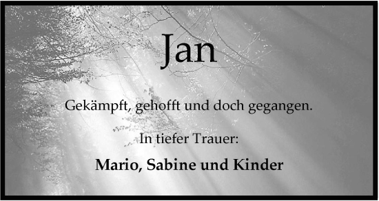 Traueranzeige von Jan Schilling von WZ/JW/AH