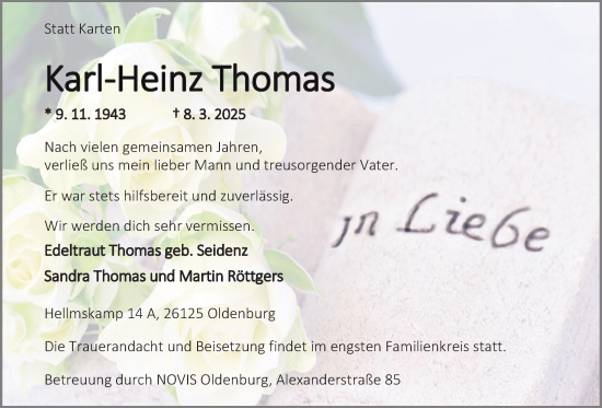 Traueranzeige von Karl-Heinz Thomas von Nordwest-Zeitung