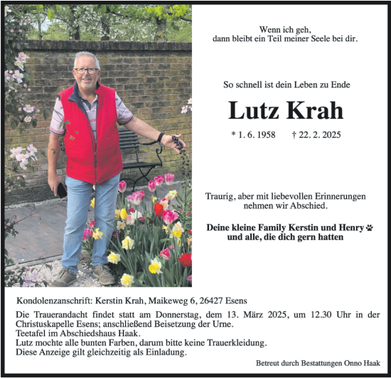 Traueranzeige von Lutz Krah von WZ/JW/AH