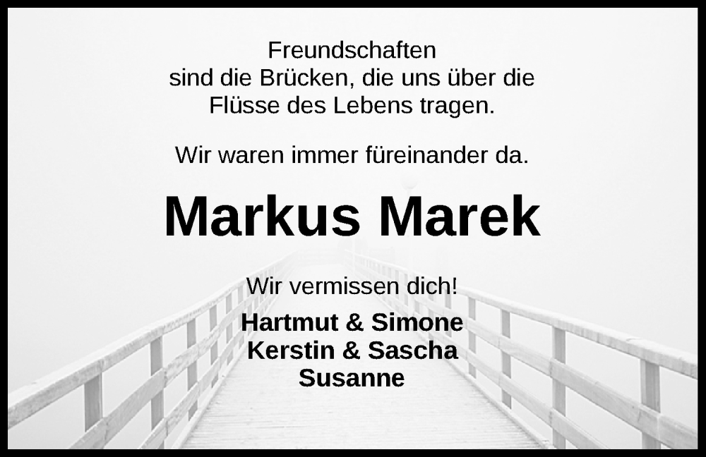  Traueranzeige für Markus Marek vom 29.03.2025 aus Nordwest-Zeitung