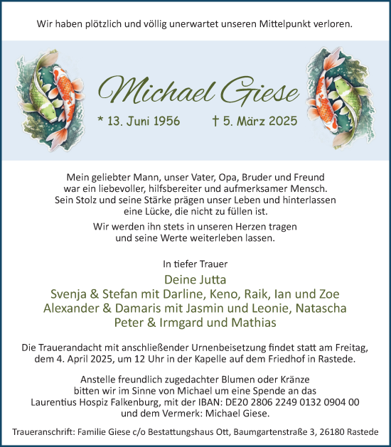Traueranzeige von Michael Giese von Nordwest-Zeitung