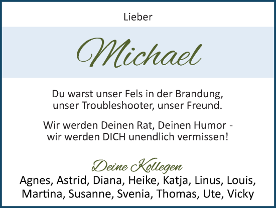Traueranzeige von Michael Giese von Nordwest-Zeitung