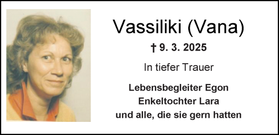 Traueranzeige von Vassiliki Boldt von Nordwest-Zeitung