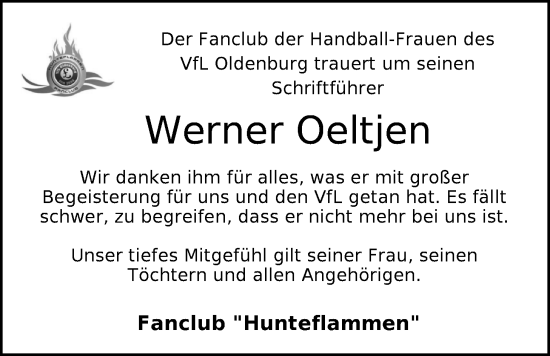 Traueranzeige von Werner Oeltjen von Nordwest-Zeitung