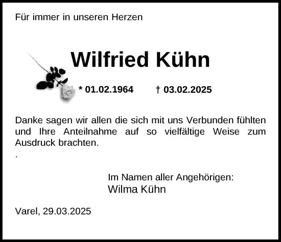Traueranzeige von Wilfried Kühn von Nordwest-Zeitung