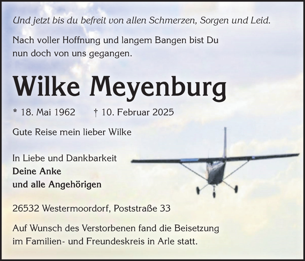  Traueranzeige für Wilke Meyenburg vom 01.03.2025 aus Emder Zeitung