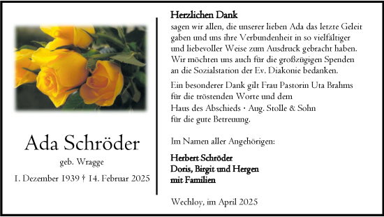Traueranzeige von Ada Schröder von Nordwest-Zeitung